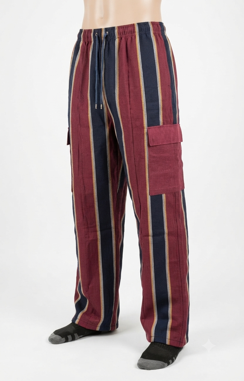 Aso-Oke Cargo Trousers- Black and Red